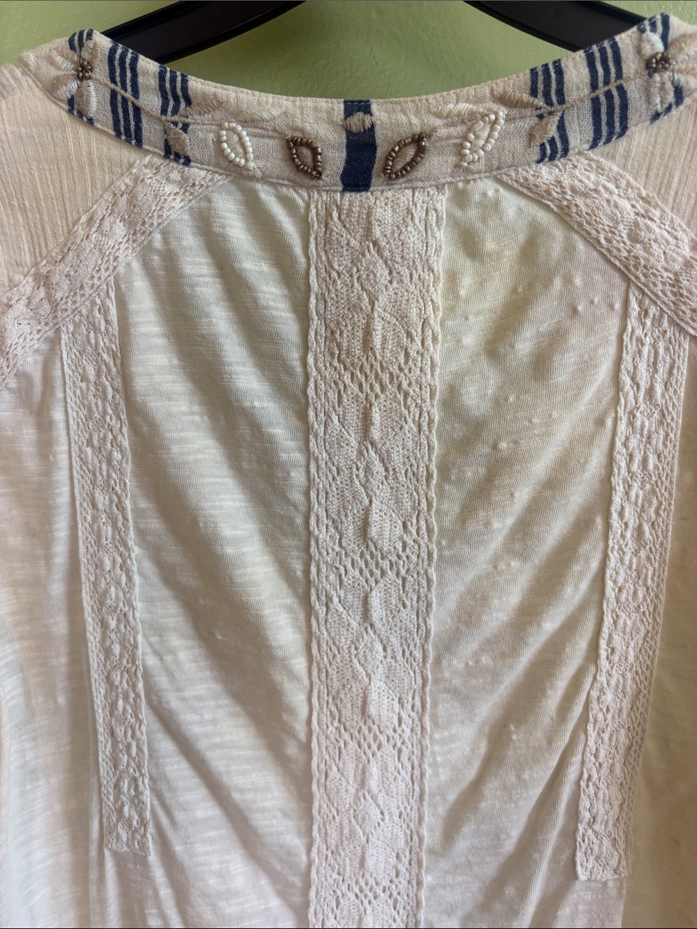Anthropologie Embroidered Cream V-Neck Tunic with Navy Trim - XS - Picture 9 of 9